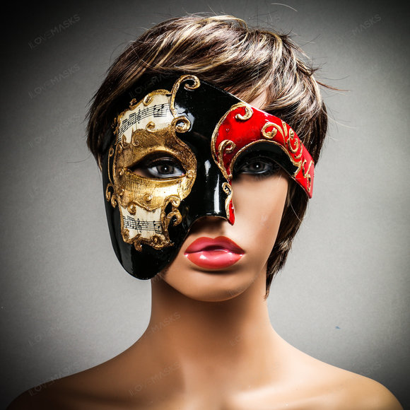 Phantom Of Opera Musical Masquerade Venetian Men Full Mask - Black Red - Picture 9 of 10